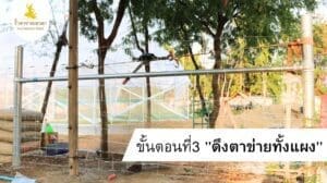 3.การติดตั้งรั้ว ตาข่ายเทวดา ขั้นตอนที่ 3 ดึงตาข่ายทั้งเเผง ให้ตึง